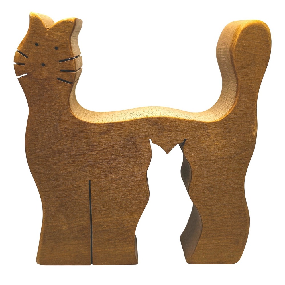 Vintage Hand Crafted‎ Wooden Cat Figurine Shelf Sitter Folk Art Minimalist Retro